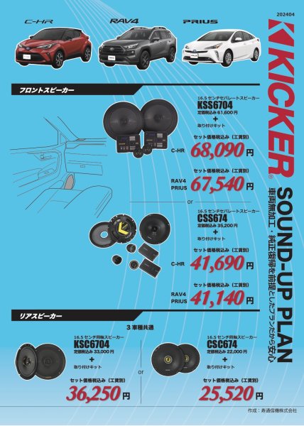 画像1: キッカーサウンドアッププラン　トヨタ RAV4(50系)  C-HR(50系) プリウス(50系) スピーカー (1)