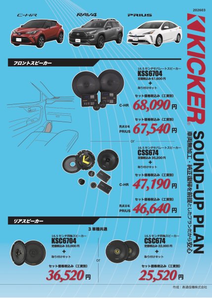 画像1: キッカーサウンドアッププラン　トヨタ RAV4(50系)  C-HR(50系) プリウス(50系) スピーカー (1)